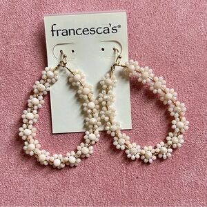 Francesca's Collections white shimmery Beaded Hoop Earrings, never worn